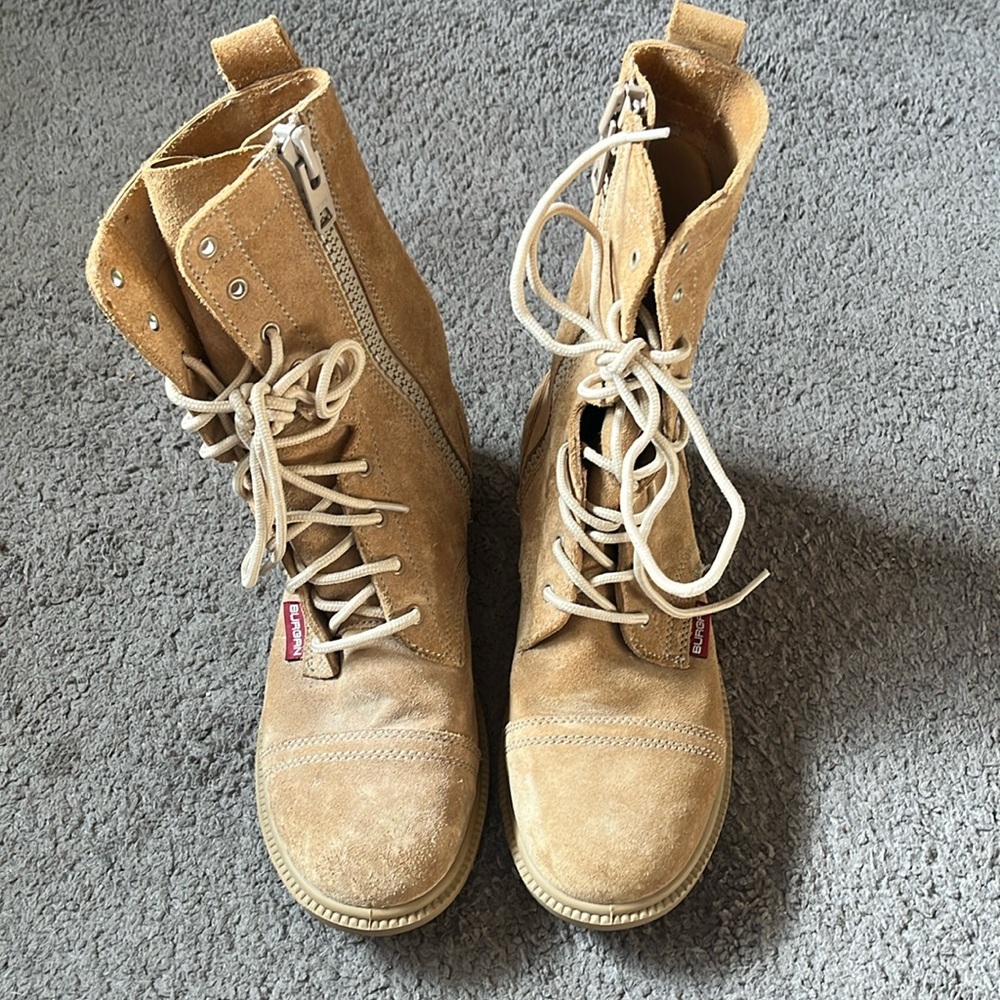 Burhans Tan suede military boots 8 1/2